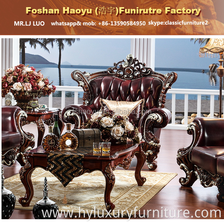 Royal Dubai Genuine Leather Sofa, Home Living Furniture Arab Sofa Antique Wood Set European Style Sectional Sofa 1set 25-30 Days